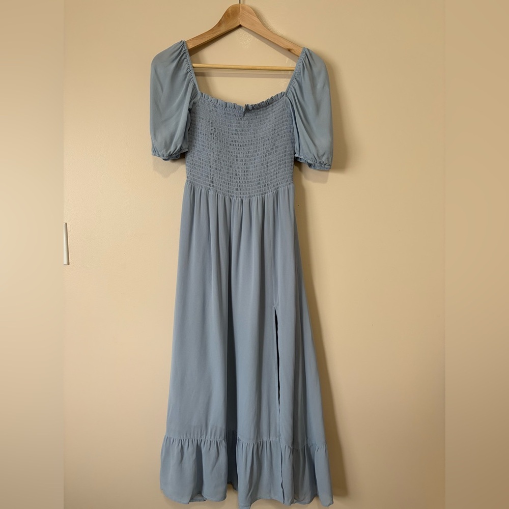 NEW Reformation Meadow Puff Sleeve Midi Dress in Mineral Blue | size S - Picture 6 of 14